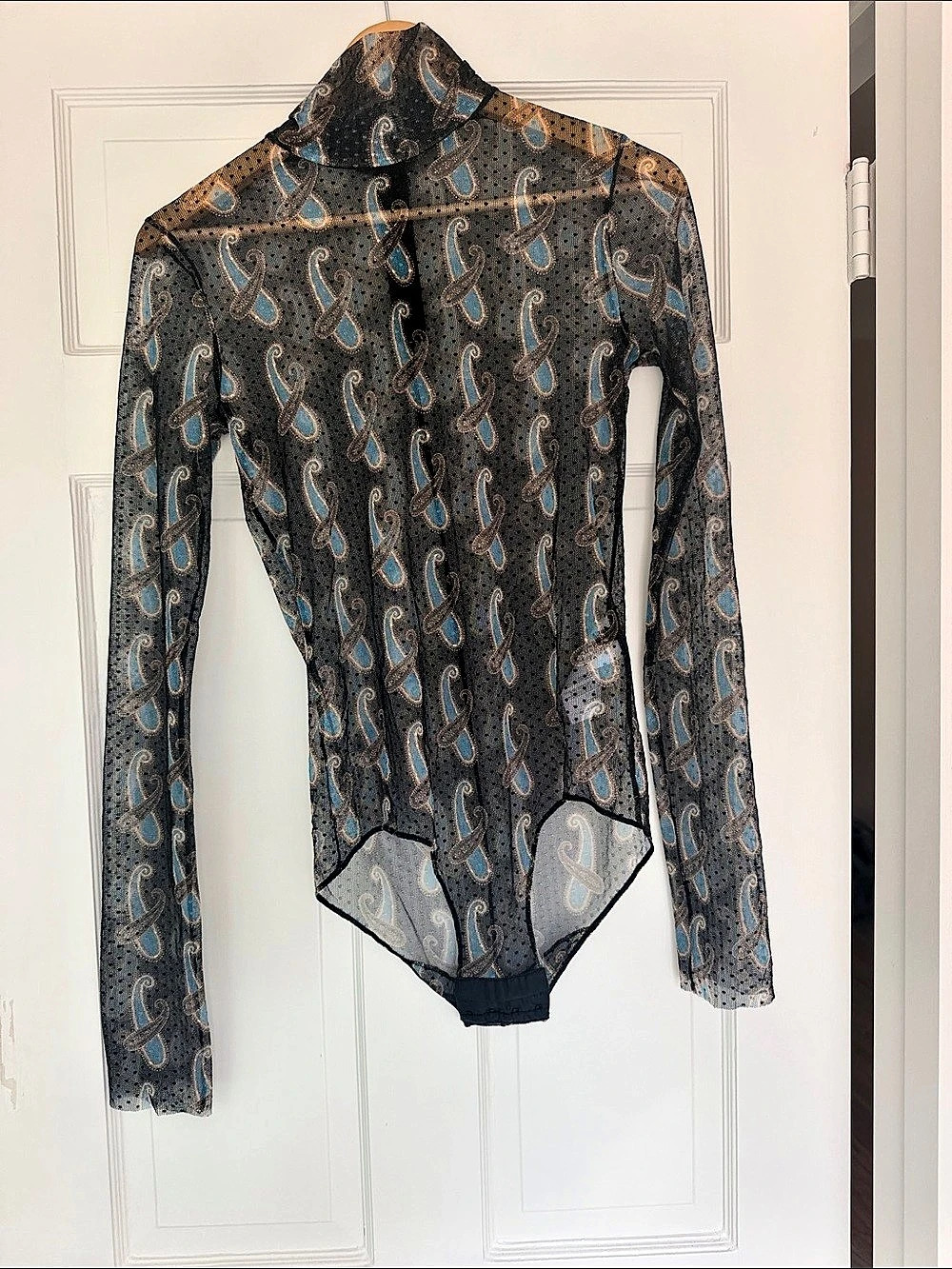 Etro Paisley Bodysuit in Black & Blue Size 44 Like New
